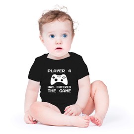 Player 4 Has entrado en el juego – Divertido anuncio de hermanos – Lindo mono de una pieza para bebé, Negro, 6 meses