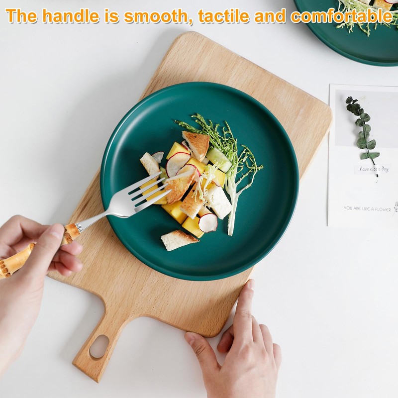 20Pcs Bamboo Silverware Set, Stainless Steel Spoon Fork and Cutter