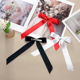 Urpanda Hair Bows Silky Satin Bow Hair Clips Hair Ribbon for Women Hair Barrettes Alligator Clips Ponytail Holder Ribbon Bows for Hair Accessories, Black Red