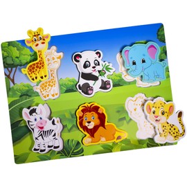 Wtaleop Wooden Puzzles for Toddlers Chunky Puzzle (6 Pcs) Animal Puzzles for Kids Ages 1-3+