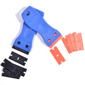 2pcs 1.5” Plastic Razor Scraper with Comfort Handle, Multipurpose Double Edge Blade, One-clip Change Blade, Non-scratch for 3D Printer, Kitchen, Removing Labels, Stickers, Decals, Glue