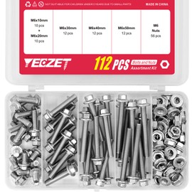 YEEZET Pack of 112 M6 flange bolts and flange nuts assortment kit made of 304 stainless steel