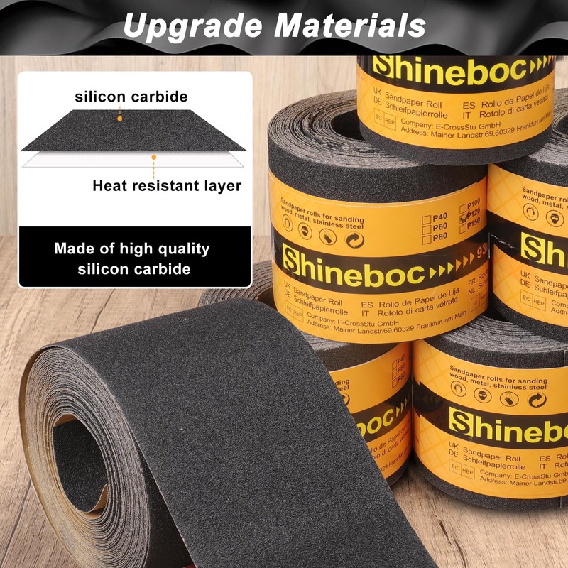 Shineboc Sandpaper Roll Grit 120, 93 mm x 10 m
