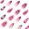 24Pcs Summer Red Press on Nails Almond Shaped Fake Nails