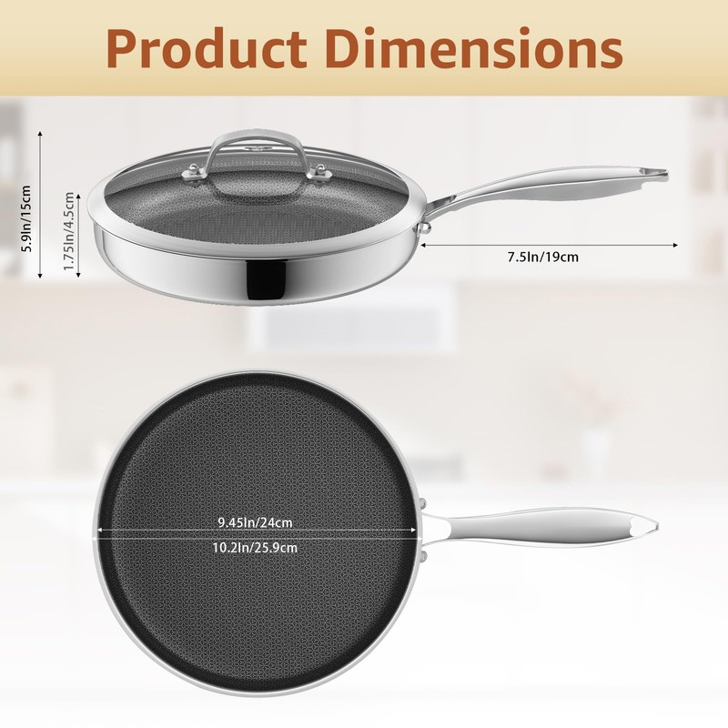 LOLYKITCH 10 In Hybrid Nonstick Stainless Steel Sauté Pan with