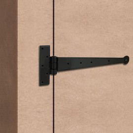 Infinity Decor 12" (300mm) Black Beeswax Hand Forged Penny End T Hinges Pair - Traditional Hinges for Interior and Exterior Door Gate