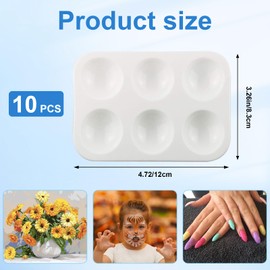10 PCS Plastic Paint Palettes, 6 Wells Rectangular White Tray Palettes for DIY Craft and Art Painting Party Watercolor (4.72 * 3.26 inch)