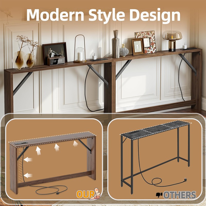 TIQLAB 5.9 Inch Narrow Console Table with Power Outlet,Sofa Table,