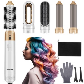 SPITCALE 5 in 1 Professional Hot Air Styler • Curling Iron • Powerful Hair Dryer & Straightener Set • Styling Without Heat Damage - Colour: White gold