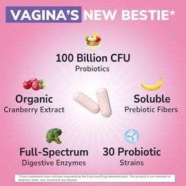 Vitalibre Probiotics for Women 30 Strains, 100 Billion CFU Vaginal Probiotics with Digestive Enzymes, Prebiotics & Cranberry for Urinary Tract Health,