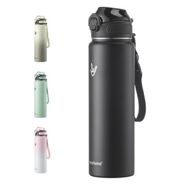 Enerbone 32 oz Insulated Water Bottle, Stainless Steel Bottle with Carrying Strap, Double-Wall Vacuum Insulation Design, Leakproof Sports Bottle with Straw, Keep Drinks Cold or Hot for Hours