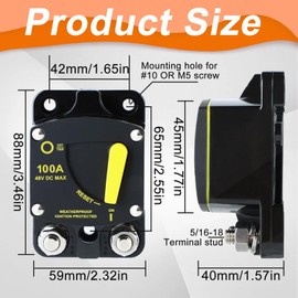 Car Circuit Breaker Car Circuit Breaker DC 12 V - 48 V Automatic Fuse Holder 100 A with Manual Reset Car Fuse for Motor, Car, Boat