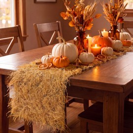 Fall Fake Thatch Hay Table Runner for Western Fall Party Decor