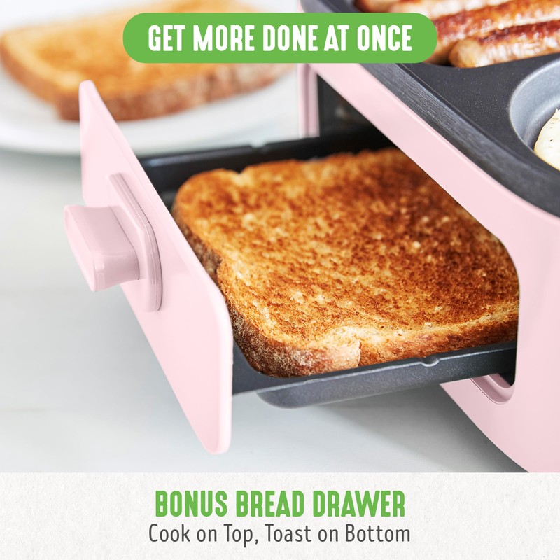 GreenLife 3-in-1 Breakfast Maker Station, Healthy Ceramic Nonstick Dual Griddles