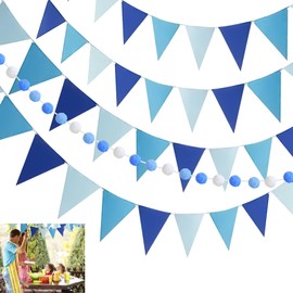4 Stück Stoff-Wimpelkette, Wimpelkette Jute, Blau, Wimpelkette Kinderzimmer Blau Grau, Wimpelflagge Triangel-Wimpelkette Vintage Flaggen Girlande 48 Stück Garten Dekoration Hochzeit Party Outdoor