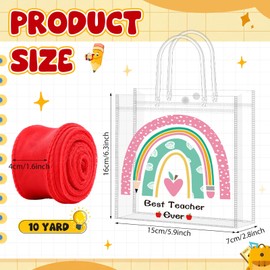 Kolldenn 48 Pcs Teacher's Day Gift Bags Bulk Clear PVC Gift Bags with Handle Ribbon Reusable Goodies Treats Totes Thank You Gifts Bag for Teachers Appreciation Graduation Party 5.9x6.3x2.8 Inch