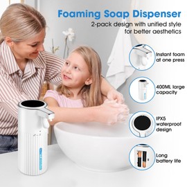 VZZNN Foaming Soap Dispenser 2-Pack, 13.5 oz/400ml Wall Mount Hand Soap Dispenser - Ribbed Design White ABS for Bathroom, Kitchen Sink, Waterproof for Household or Commercial Settings
