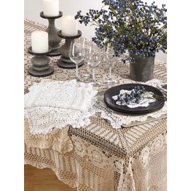 SARO LIFESTYLE 869 Crochet Tablecloths, 54-Inch, Square, White