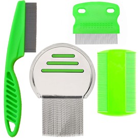 4 Pack Flea Lice Comb, Stainless Steel Dog Cat Grooming Combs with Rounded Teeth, Double Sided Professional Pet Grooming Combs, Combs Tool for Small, Medium & Large Pets