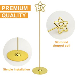 Urban Deco 12PCS Table Number Holders 12 Inches Pentagram Place Card Holder Metal Table Card Holders, Picture Holders for Tables, Card Holder Stand for Wedding Décor-Gold