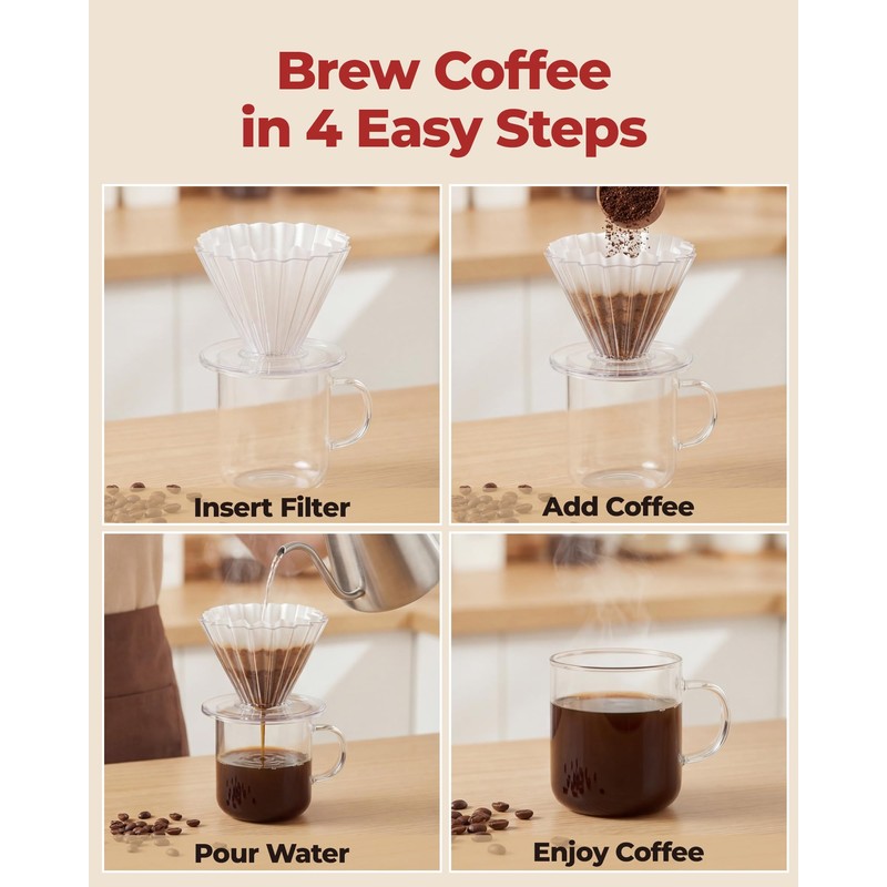Brew Choice Pour Over Coffee Dripper with 40 Paper Filters,