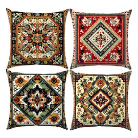 LANBEIDE Bohemian Cushion Cover, Set of 4 Vintage Colorful Geometric Throw Pillow Cover Square Pillow Case Decor Outdoor Garden 18'x18'(45x45cm)