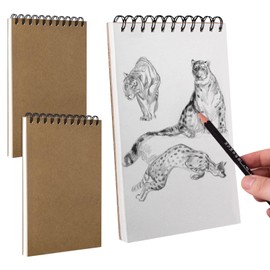 2 Pcs A5 Sketch Books, 160gsm Spiral Bound Drawing Pad Sketch Paper Art Supplie, with Durable Hardboard & Acid Drawing Paper 60 Pages, for Painting, Memos, 30 Sheets