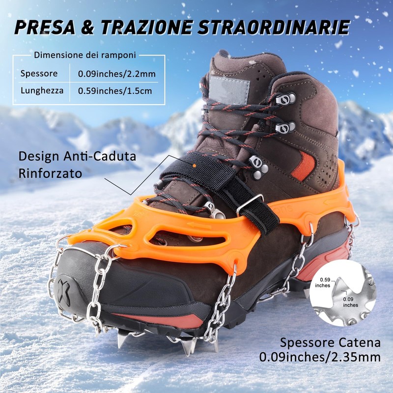 AGPTEK Ice Tacchetti 19 Denti, Ramponi da Ghiaccio per Scarpe