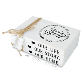 GNIYNAY Wooden Faux Decorative Books Stack for Home Decor - White Modern Decorative Books for Shelf Coffee Table Mantle or Tray - This Is Us Our Life Our Story Our Home