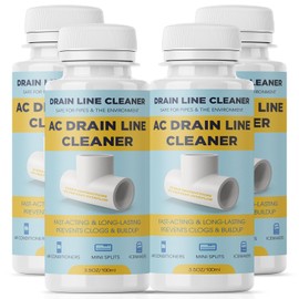 4 Pack A/C Condensate Drain Line Cleaner - Prevents Odors & Water Damage - Air Conditioner Drain Lines Solution for Pipes Systems - Fast Acting & Long Lasting - 16 oz