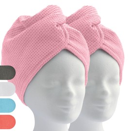 ELEXACARE Hair Turban, Turban Towel with Button (2 Pieces Pink/Rose), Microfibre Towel for Head and Long Hair