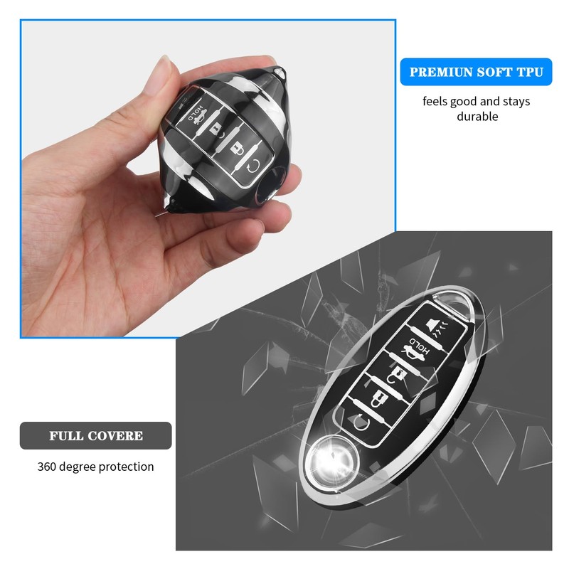 QBUC for Nissan Key fob Cover,Soft TPU 360°Car Key Case