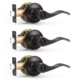 Probrico Wave Style Privacy Door Handles Interior Oil Rubbed Bronze Door Lever Lock Keyless Door Lockset for Bedroom and Bathroom Reversible Door Handle Knob for Left and Right Handed Doors, 3 Pack