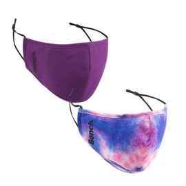 Bench. - 2 Pack Fabric Masks, Breathable, Adjustable with Dust Filter Pocket 3 Layer Protection in Purple & Purple Tye Dye, 2 mask Set