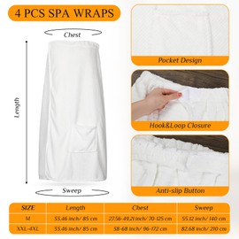 Tigeen 4 Pcs Spa Wraps for Women Waffle Spa Robe with Pocket Adjustable Closure Lightweight Towel Wraps for Bath Shower (White,Xxl-4xl)