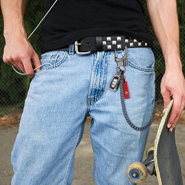 [Ahiller] Men's Wallet Chain, Double Locking Key Chain with Tungsten Steel Sharp Cone Carabiner, Jeans Chain, Wallet Chain, QK-Carabiner-chain-gray