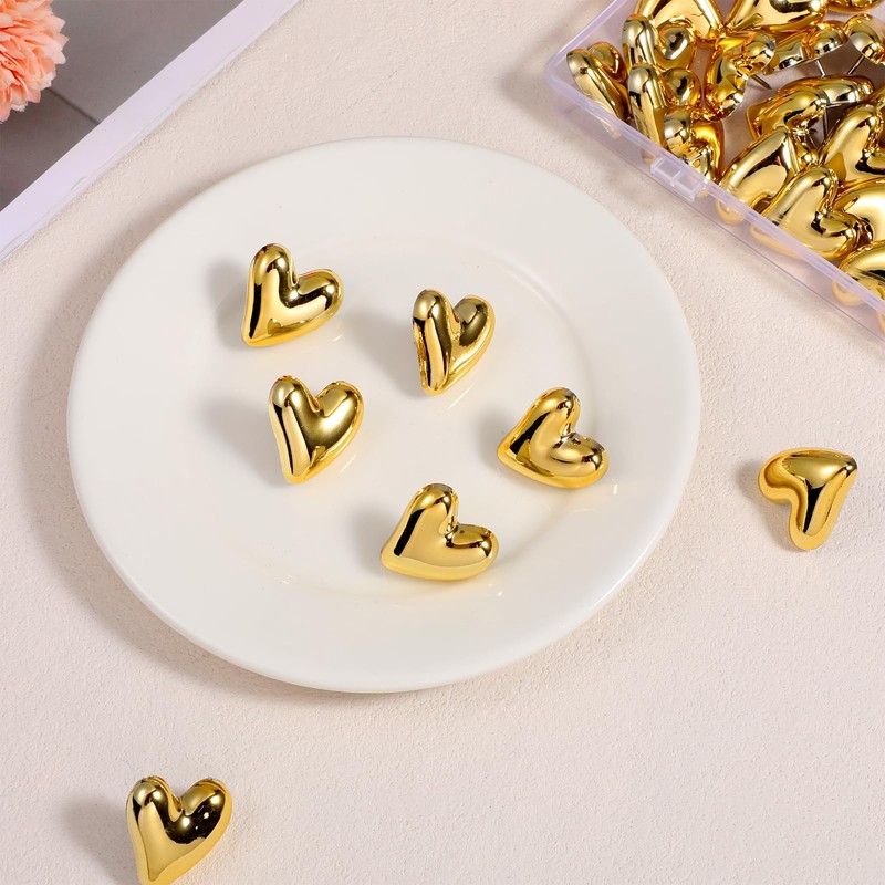 Gold Push Pins, 50 Pcs Decorative Gold Heart Cute Thumb
