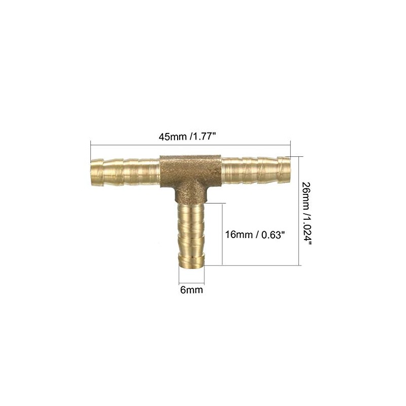 sourcing map 6mm Brass Tee Barb Hose Fitting T 3