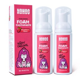 NOHOO Kids Foam Toothpaste with Fruit Flavor,Fluoride Free Natural Formul, Foam Toothpaste for Electric Toothbrush,Suitable for Toddler's Oral Cleaning and Cavity Prevention (2PCS Strawberry)
