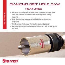 Starrett Diamond Grit Hole Saw - Ideal for Drilling Small Diameter Holes - 5" Diameter, 1-5/8" Cutting Depth, 5/8-18 Thread Size, XA2/XA10 Arbor Type, Silver - KD0500-N