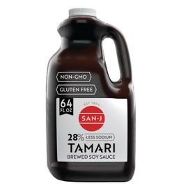 San-J - Gluten Free Tamari Soy Sauce with 28% Less Sodium - Specially Brewed - Made with 100% Soy - 64 oz. Container