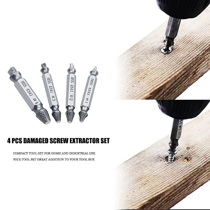 XFS Damaged Screw Extractor Set, 4 PCS HSS DIY Hand