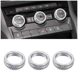 BLINGOOSE For Skoda Accessories Octavia Superb Kodiaq Karoq Air Conditioning Button Sticker Glitter AC Control Buttons Cover Metal Crystal Silver Pack of 3