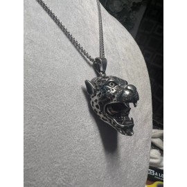Jaguar Skull Warrior Pendant Necklaces 316L Stainless Steel, Aztec, Mayan, (#11)