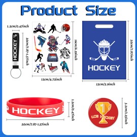Ice Hockey Party Supplies Hockey Party Favor Bags Fillers, Ice Hockey Wristbands, Key Rings, Temporary Tattoos, Button Badge Pins and Gift Bags Ice Hockey Birthday Party Supplies Gift for Boys Kids