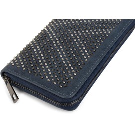 styleBREAKER purse with studs in V look, 2-tone studs, all-round zipper, purse, ladies 02040084, color:Blue