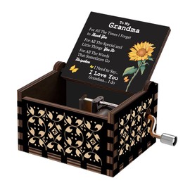 Music Box Gift for Grandma, Mother Day Anniversary Christmas Birthday Gift to Grandma from Granddaughter Grandson Hand Crank Musical Box Play You are My Sunshine