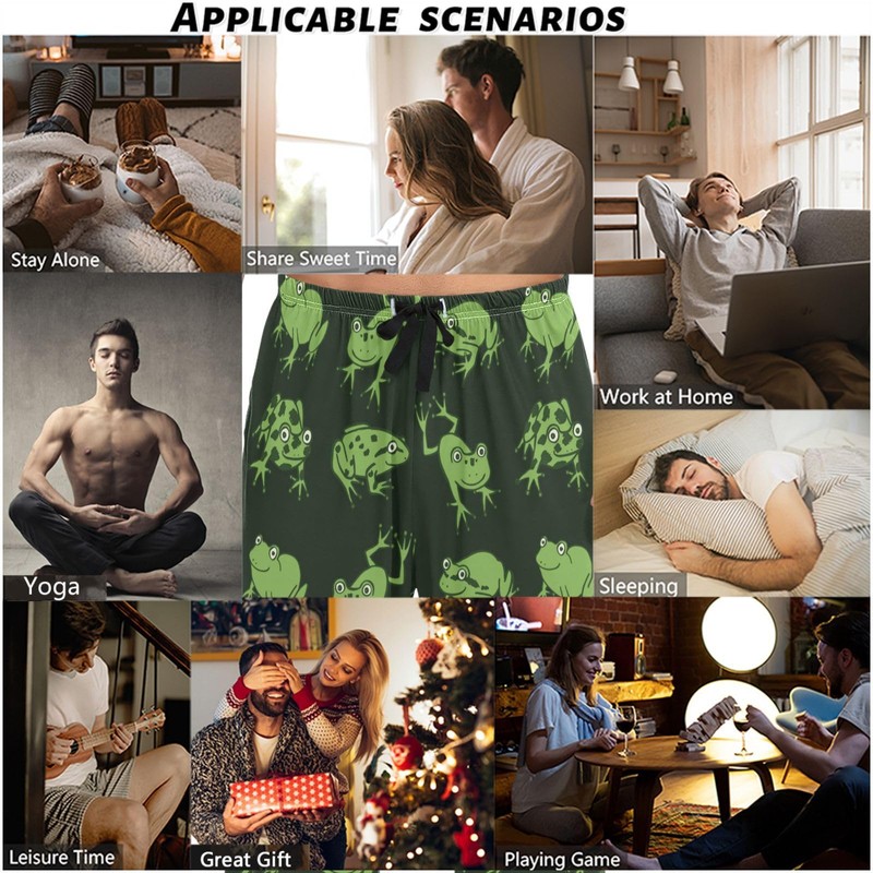 visesunny Mens Pajama Pants Funny Frog Black Pattern 100% Cotton