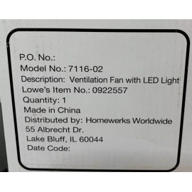 Utilitech NEW 1.0-Sone 150-CFM White Bathroom Fan LED ENERGY STAR Model # 7116-02 #0922557