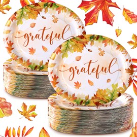 Tioncy 50 Pcs Thanksgiving Plates Thanksgiving Dinnerware 10'' x 12'' Fall Leaves Oval Plates Disposable Dinner Plates Bulk Fall Decoration Gift Disposable Paper Plates Set for Autumn Birthday Party